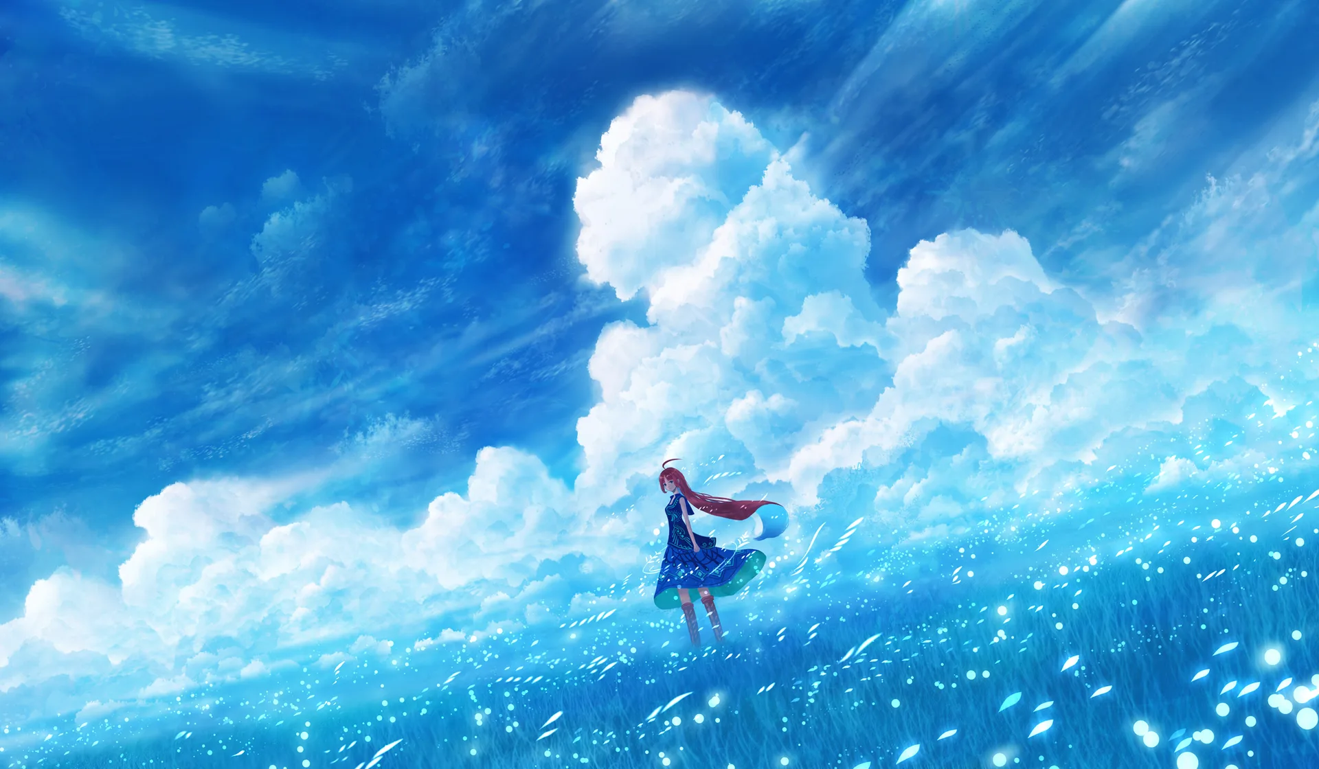 anime girls · sunlight · sky · Bou Nin