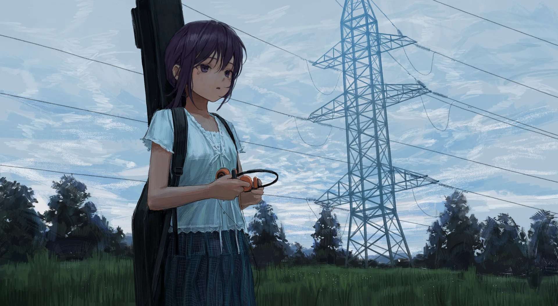 An_Yb · anime girls · purple hair · standing