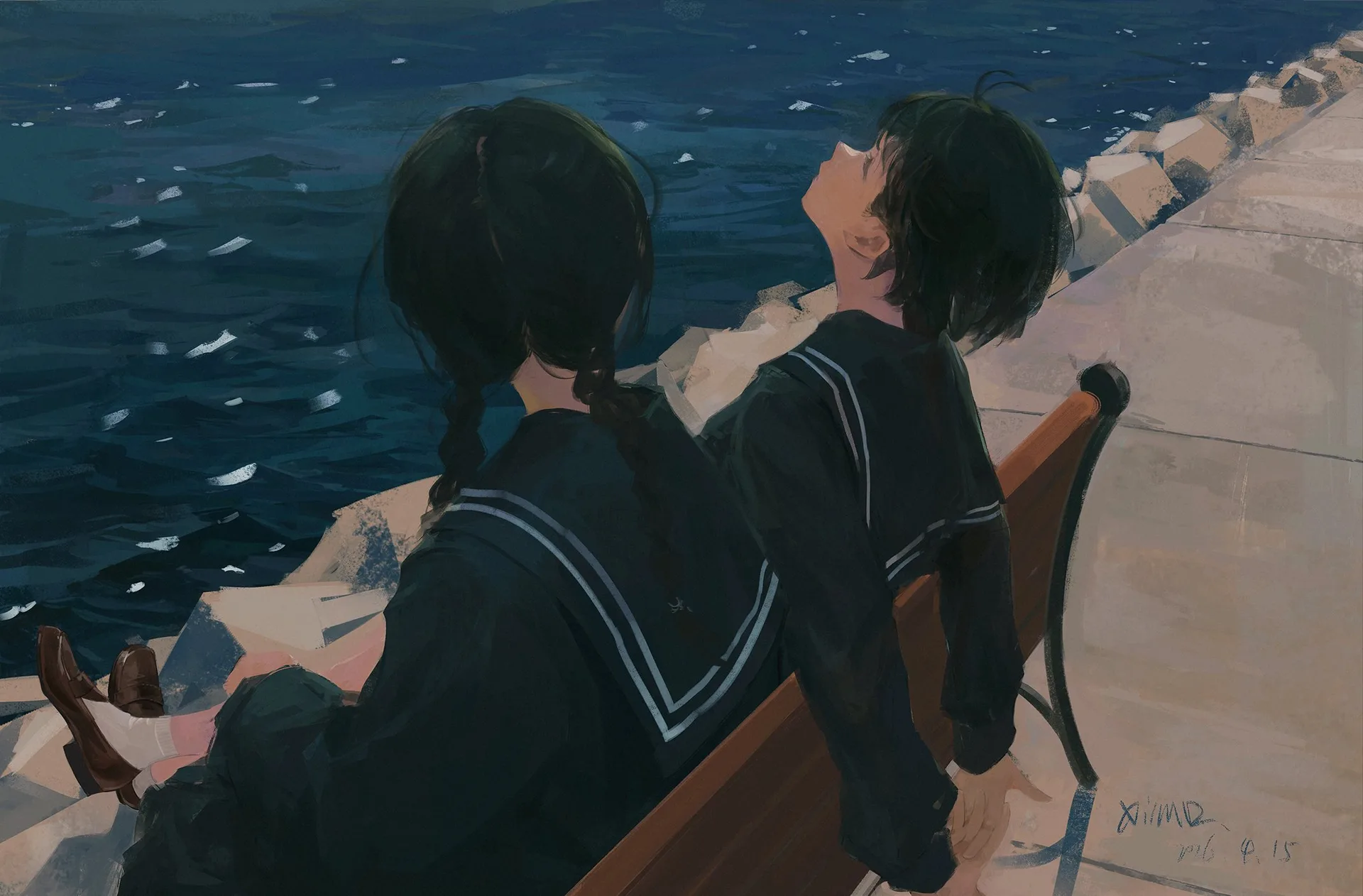 XilmO · artwork · anime girls · school uniform