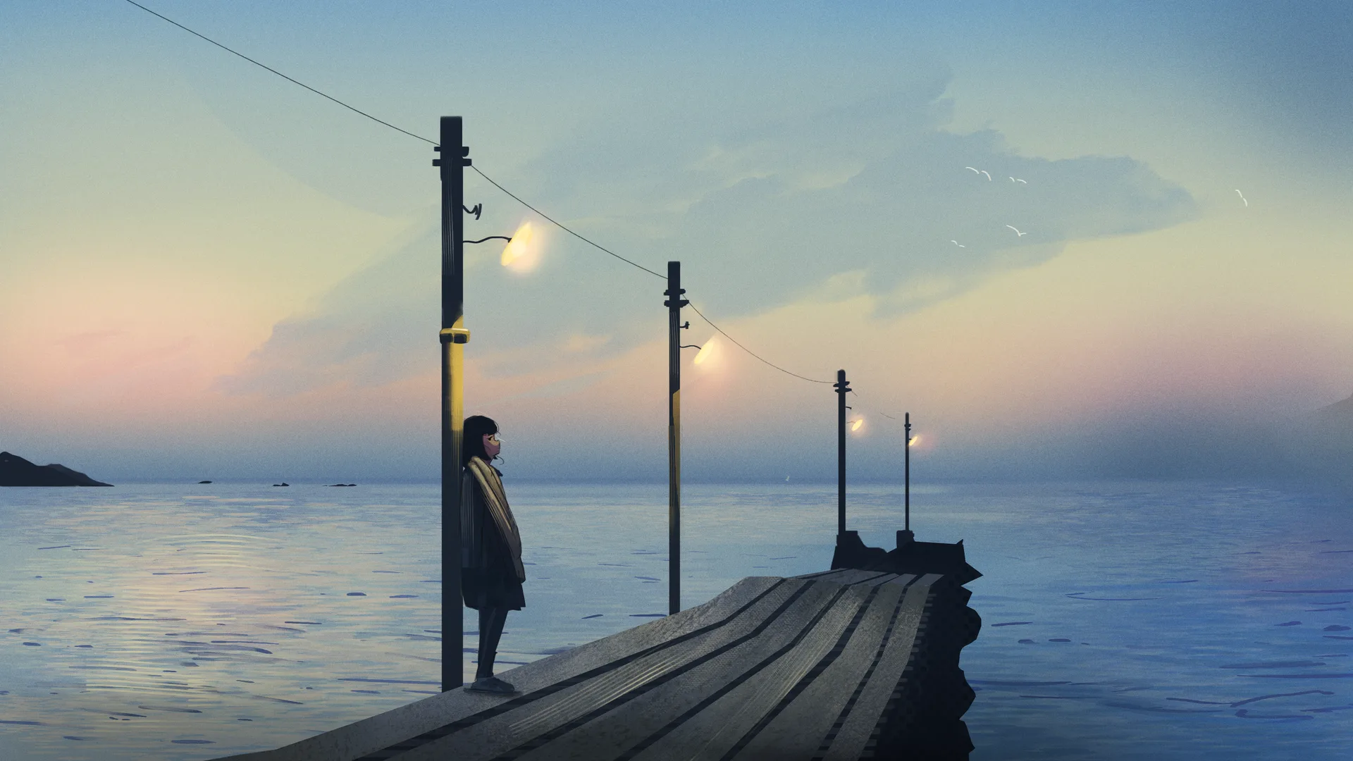 digital art · illustration · street light · clouds
