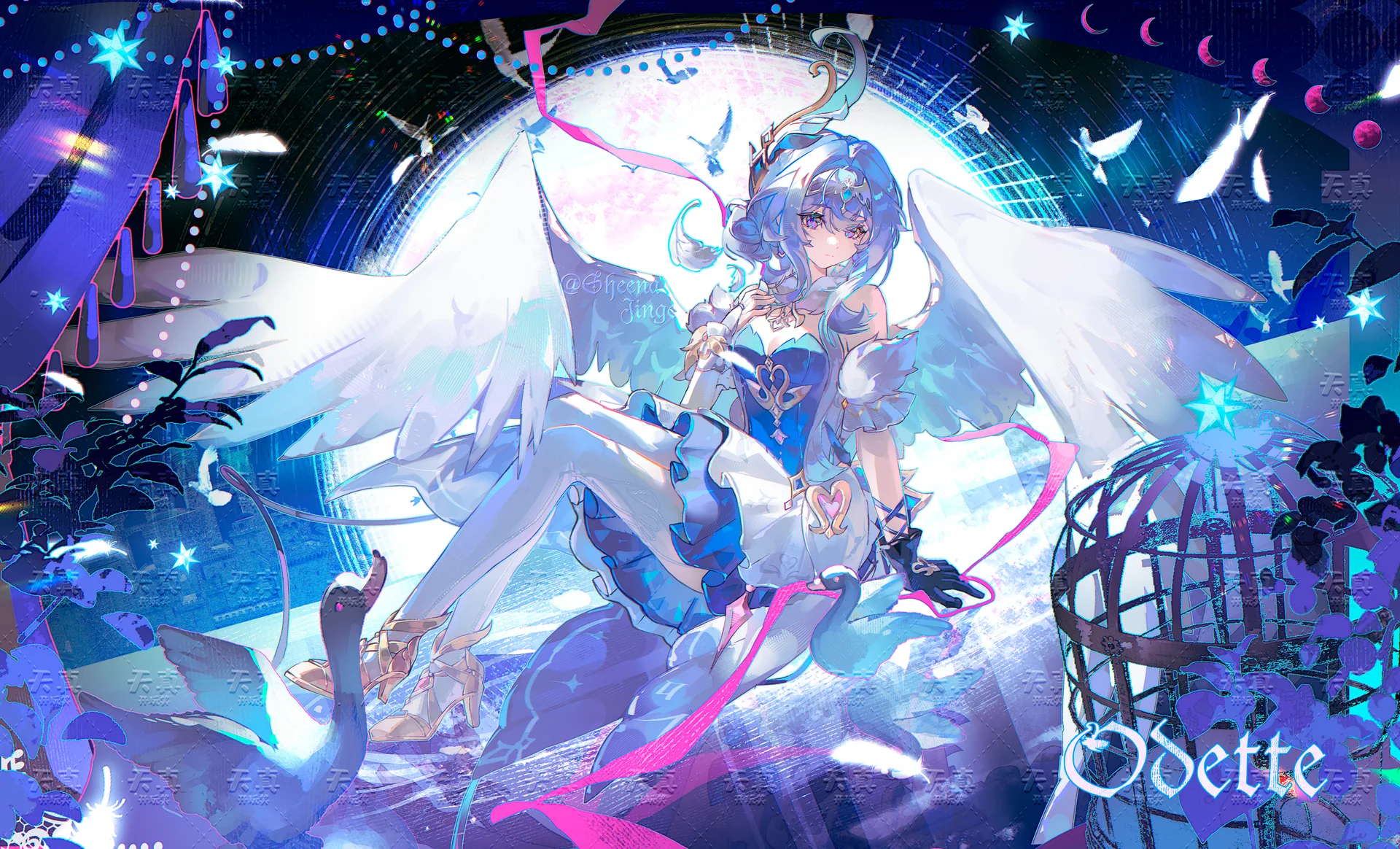 Odette (Genshin Impact) · Genshin Impact · sitting · zhui_ming_jin_ge