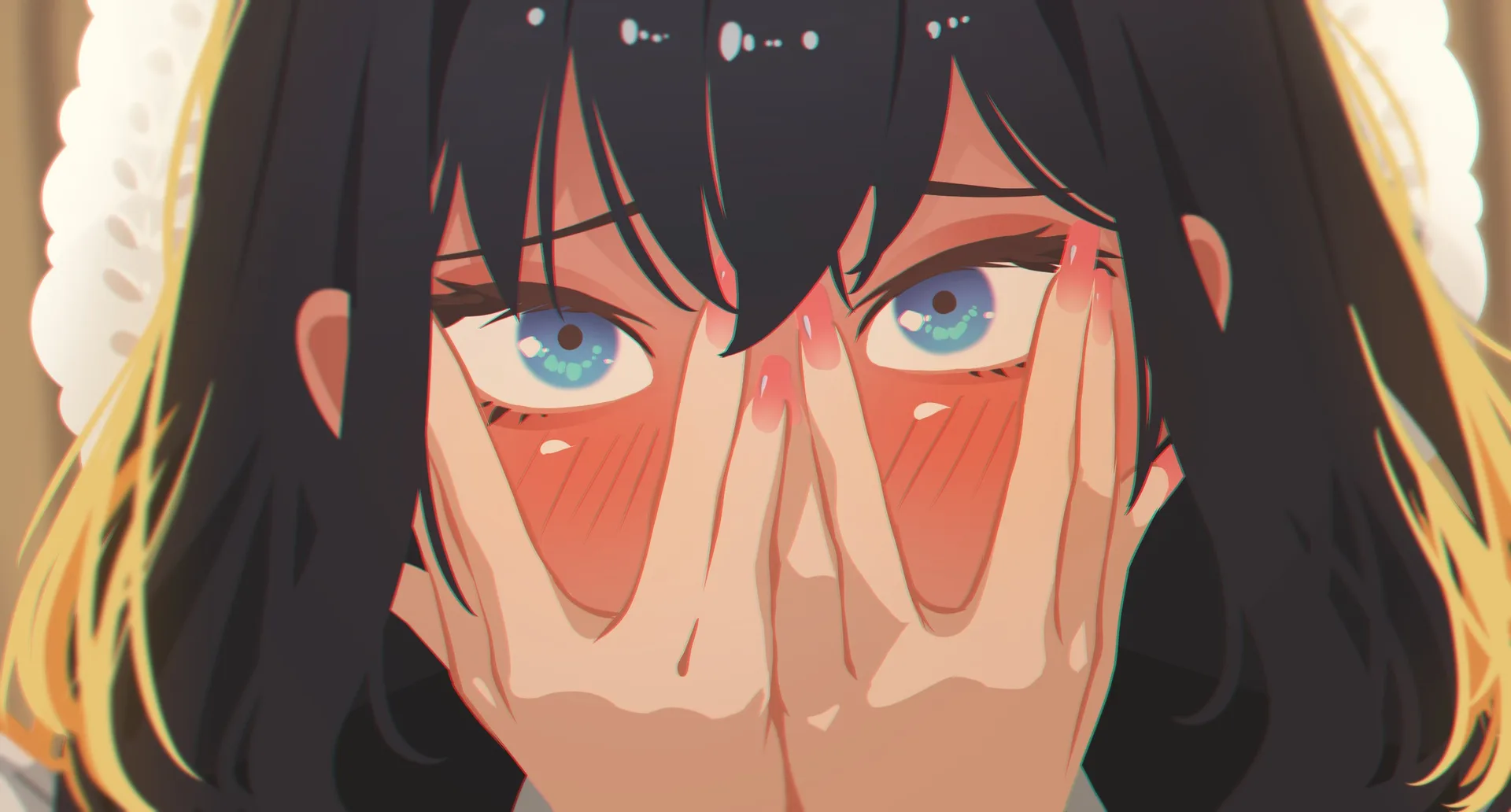 Ouro Kronii · shy · hand on face · embarrassed