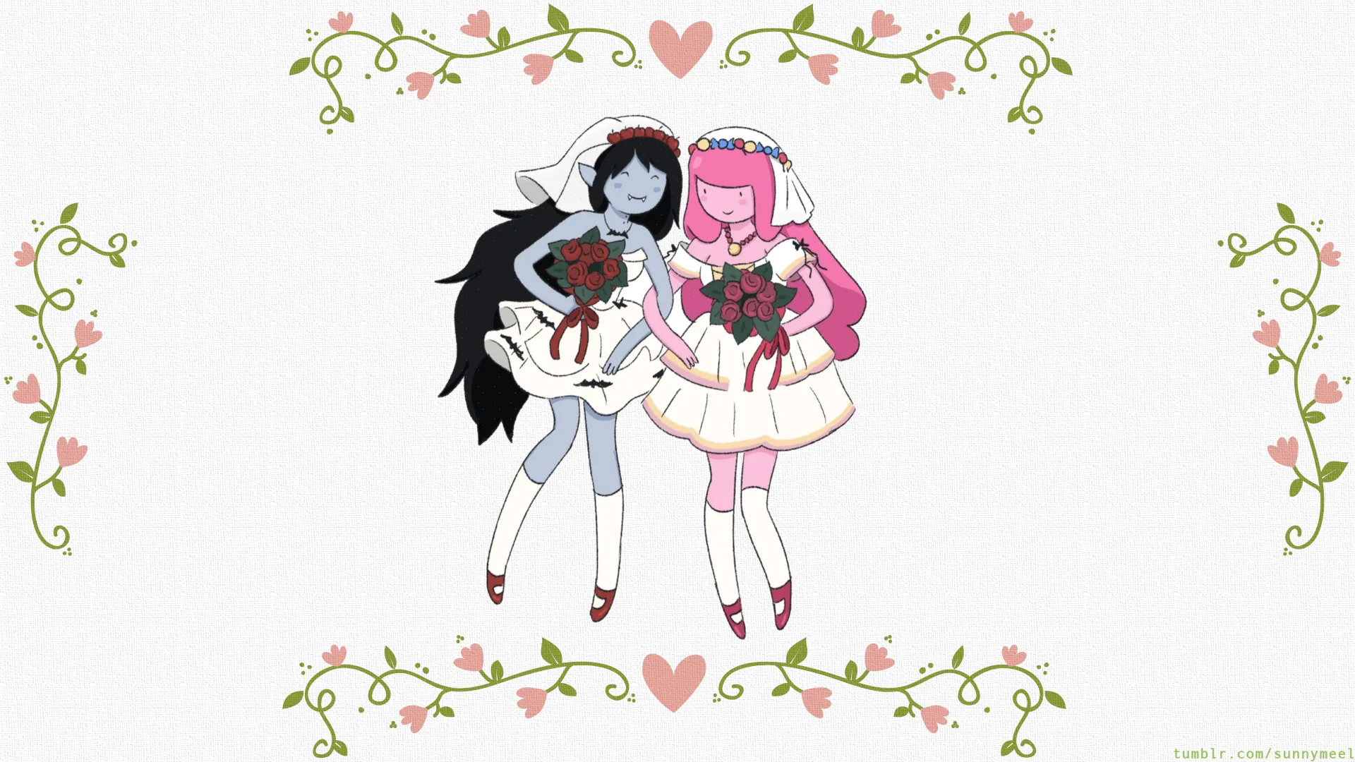 Marceline the Vampire Queen · Princess Bubblegum · wedding attire · cartoon