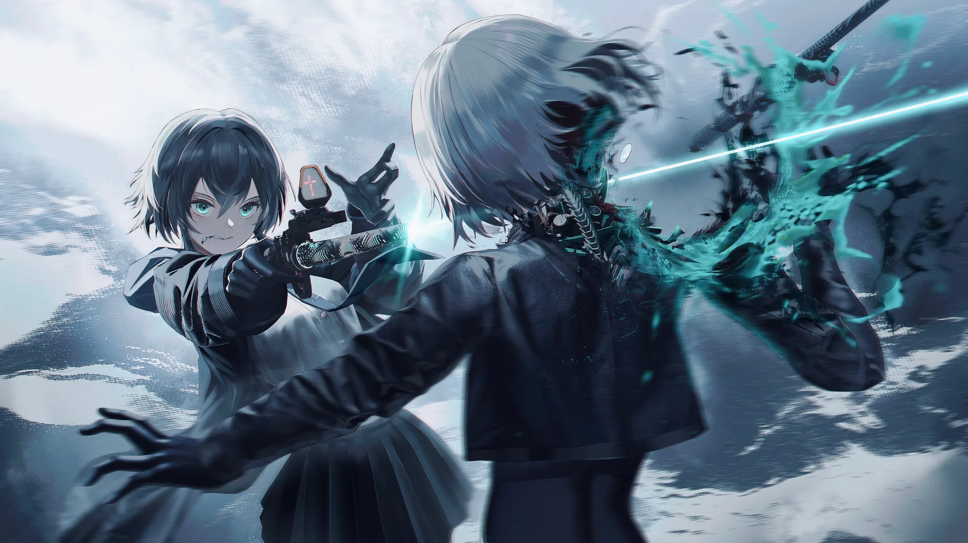 pistol · girls with guns · short hair · spine