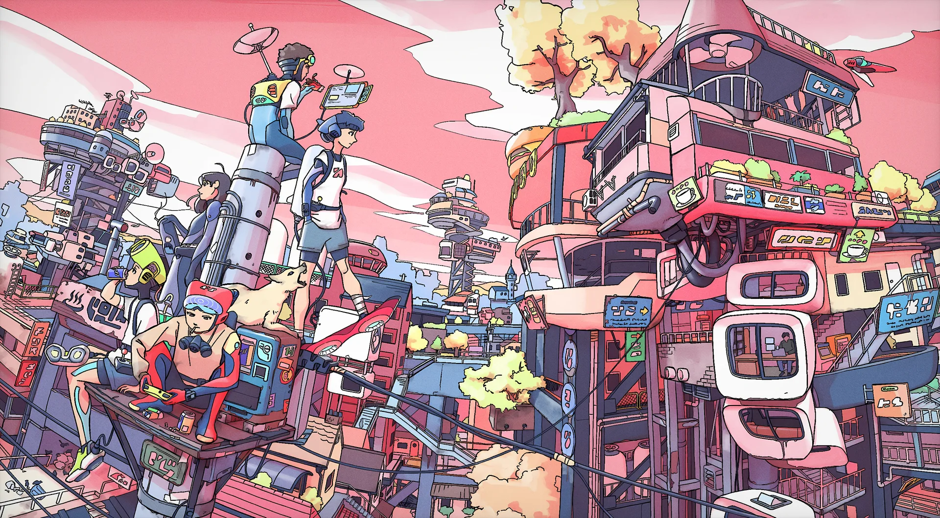 anime girls · anime boys · cityscape · rooftops