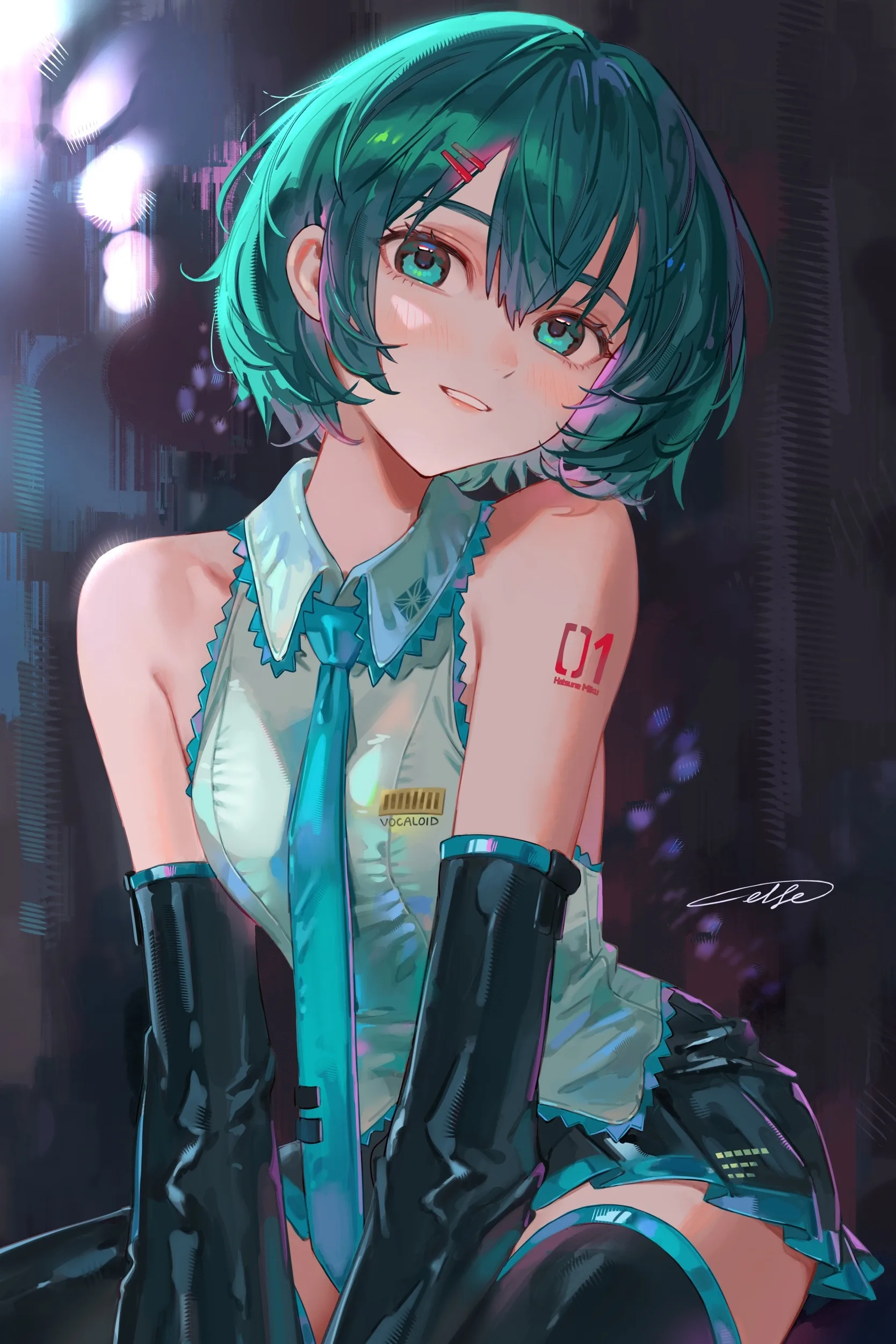 elfe art · Vocaloid · Hatsune Miku · cyan hair