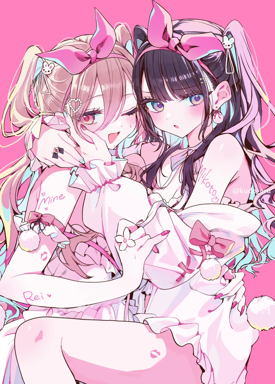 Kudo_Eru · yuri · simple background · bangs