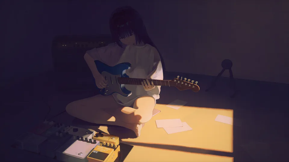 guitar · sunlight · women indoors · sitting