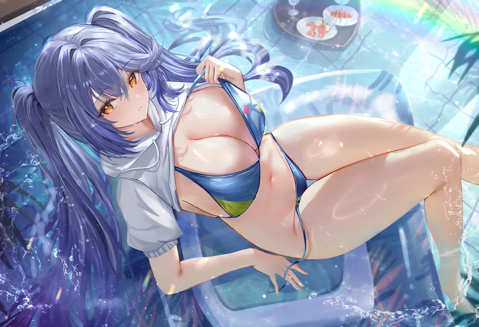 Azur Lane · blue swimsuit · video game girls · cleavage