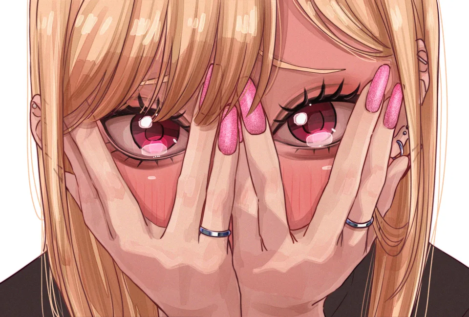 long hair · sono bisque doll wa koi wo suru · frontal view · hand on face