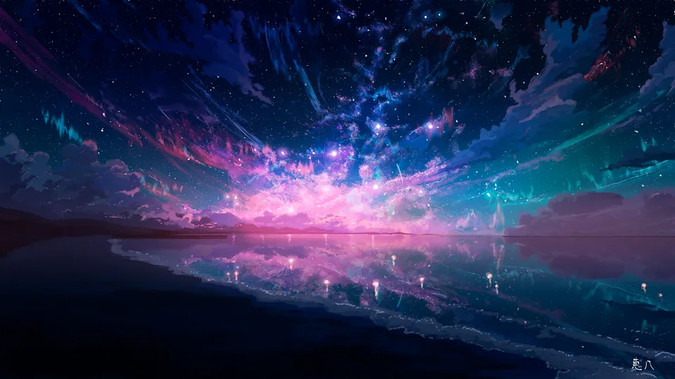 water · stars · beech · night sky