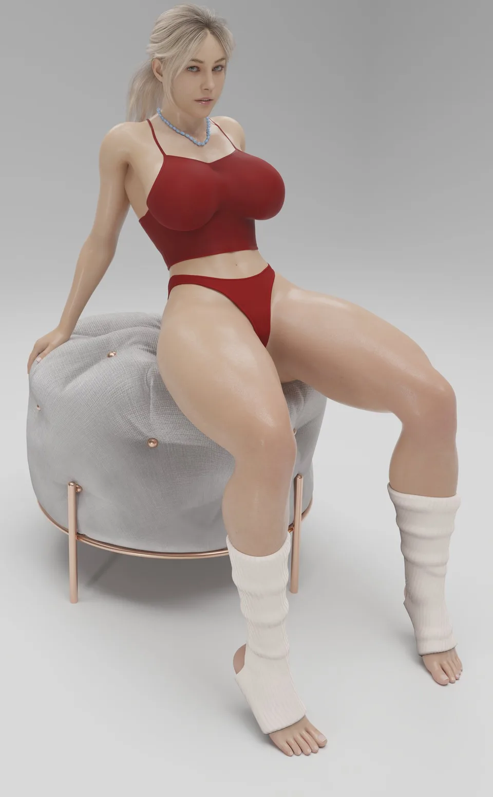 women · red bra · red panties · thighs