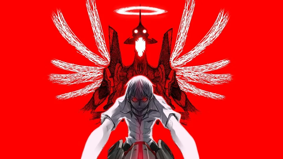 EVA Unit 08 · Ikari Shinji · simple background · halo