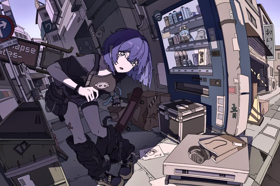 MithKYOKA_Shen · anime girls · purple hair · skateboard