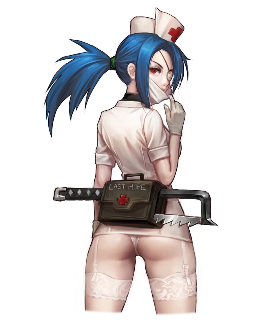 Valentine (Skullgirls) · ass · simple background · medic