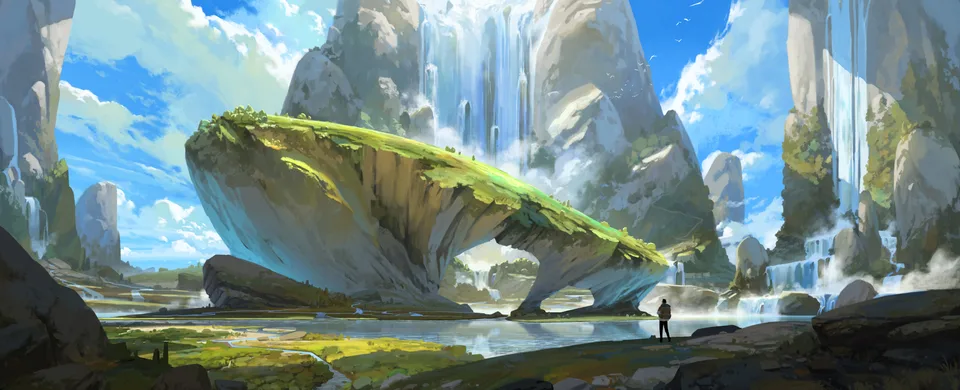 ArtStation · digital art · rocks · fall
