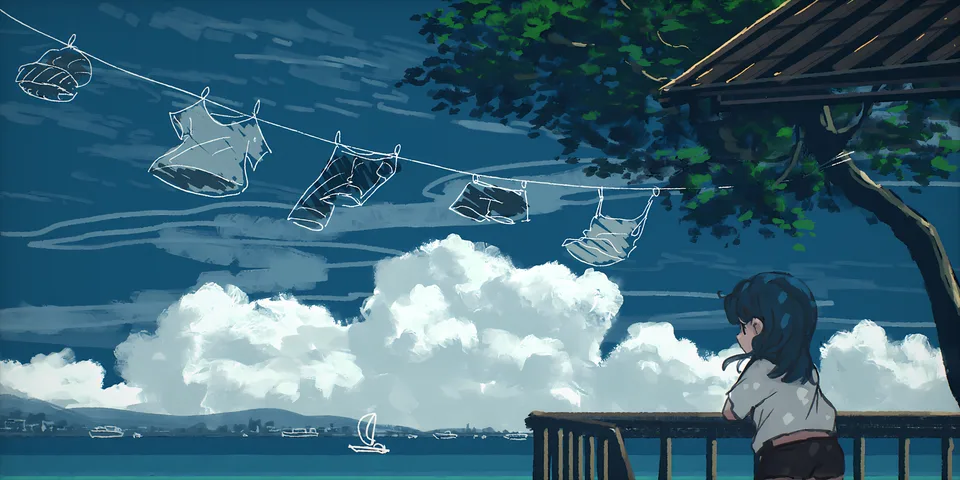 anime girls · sea · ocean view · trees