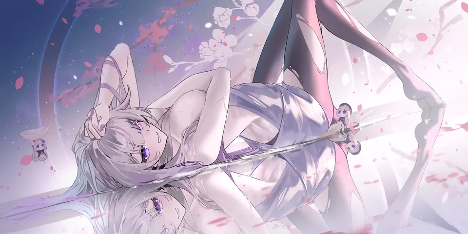 Herta (Honkai: Star Rail) · Honkai: Star Rail · petals · torn pantyhose