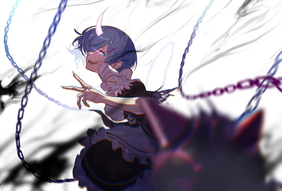 Re:Zero Kara Hajimeru Isekai Seikatsu · oni · simple background · maid
