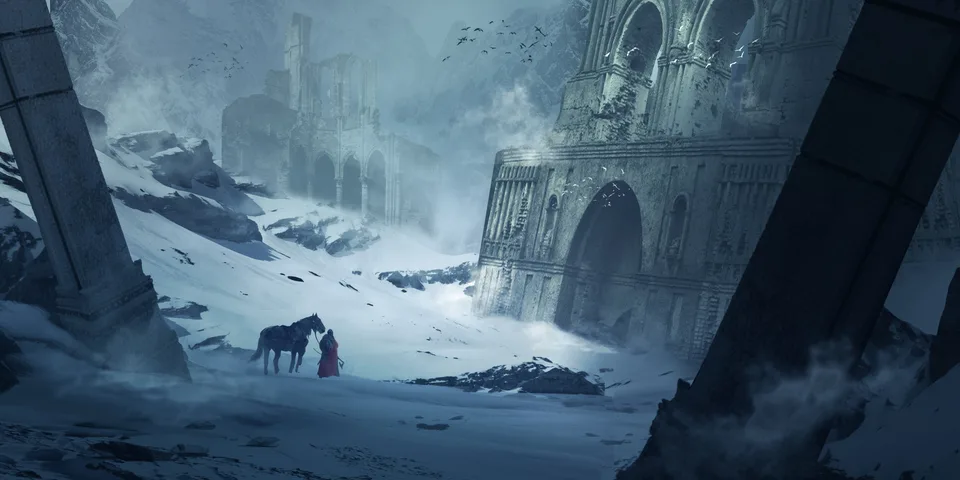winter · snow · horse · ruins