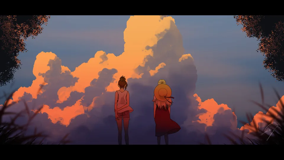 Nengoro · anime girls · sky · clouds