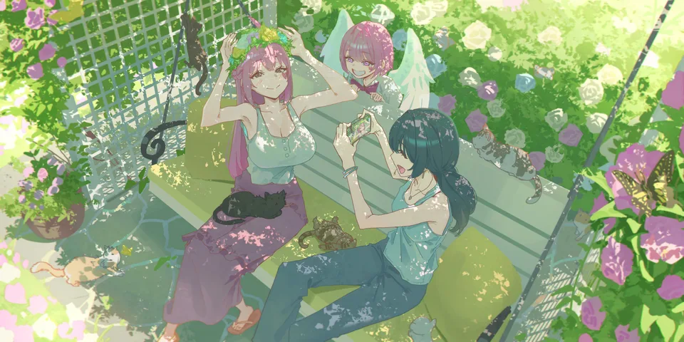 anime girls · nature · original characters · cats
