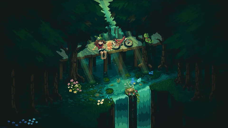 pixel art · shining · grass · dark background