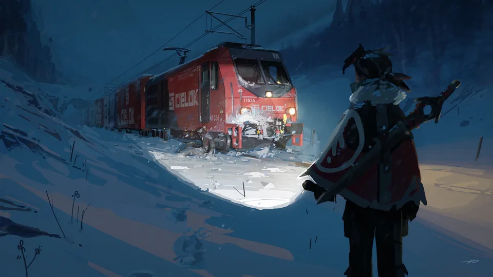 Percivale · night · train · flashlight