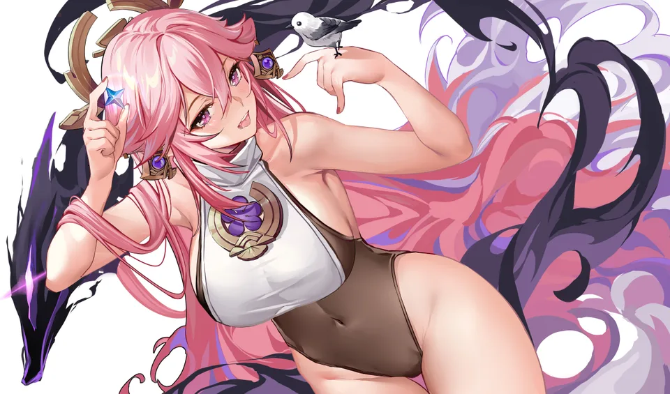 Yae Miko (Genshin Impact) · Genshin Impact · birds · video game girls