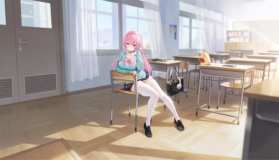 Azur Lane · school uniform · Quincy (Azur Lane) · sitting