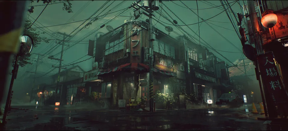 city · fog · horror · rain