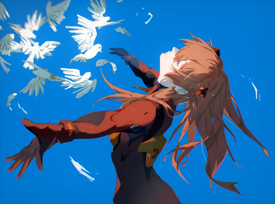 anime girls · closed eyes · Neon Genesis Evangelion · blue background