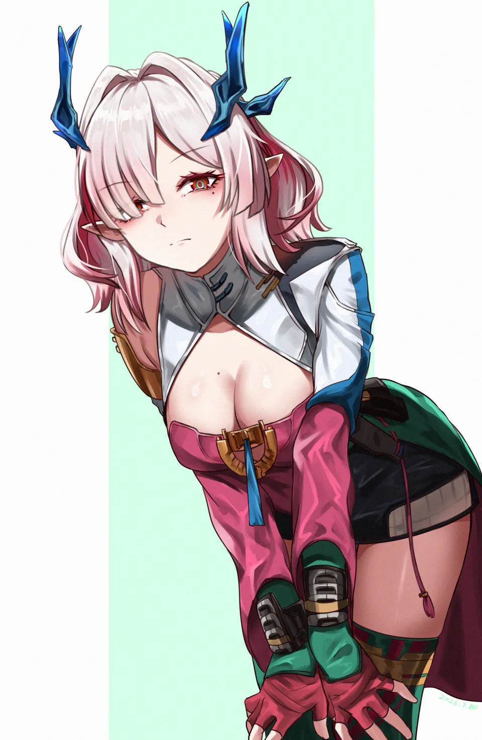 pink hair · Arknights · horns · cleavage