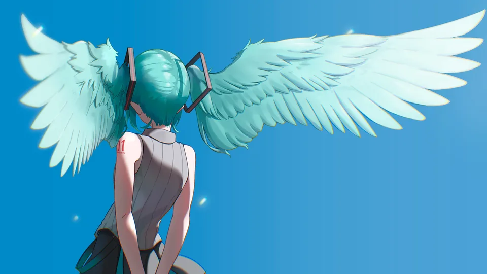 anime · anime girls · blue background · wings
