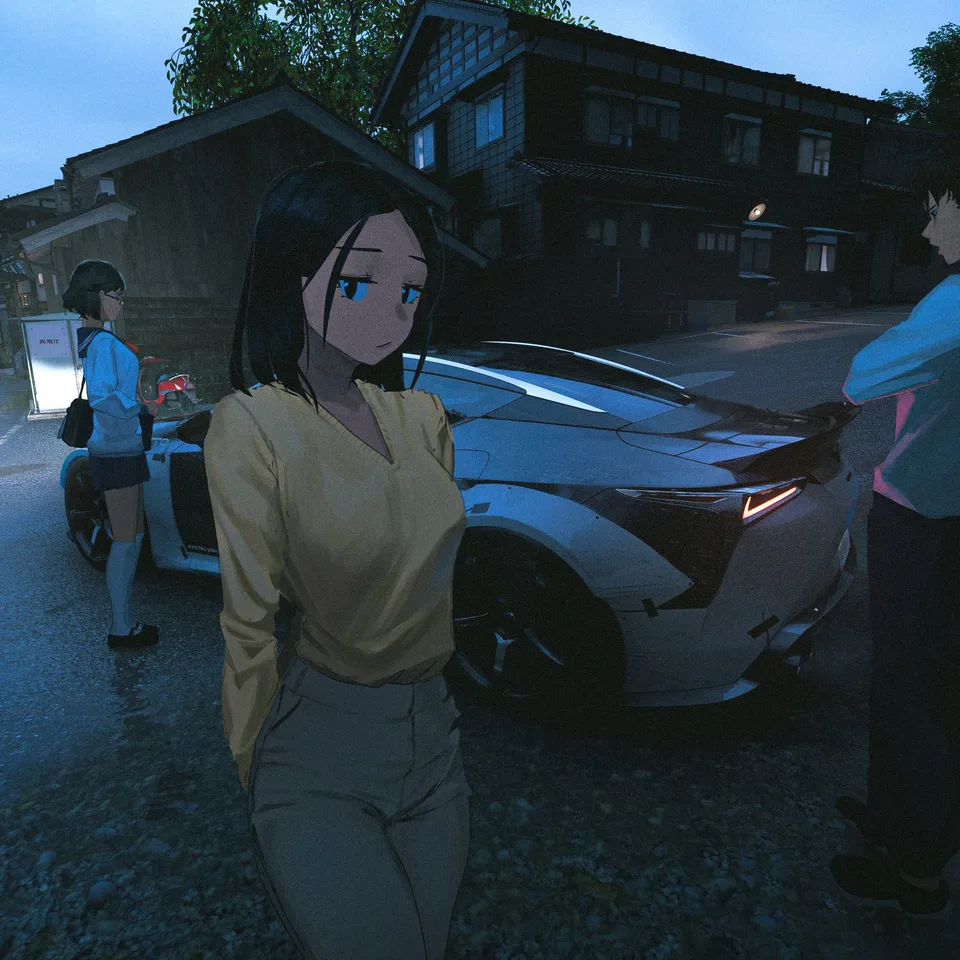 anime girls · anime boys · rain · looking at viewer