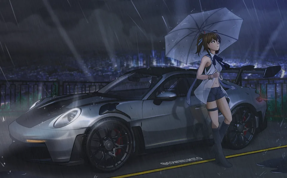 anime · anime girls · thigh strap · car