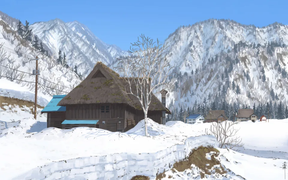 tatenosettan · cottage · birch · snow