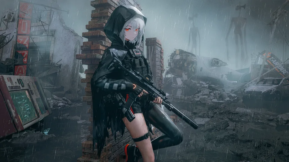 short hair · red eyes · white hair · hooded cloak