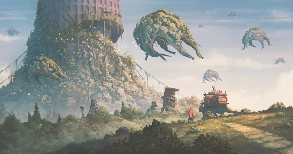 Monster Hunter · fantasy art · tower · path