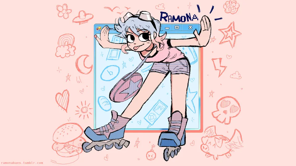 Scott Pilgrim · Ramona Flowers · orange background · shorts
