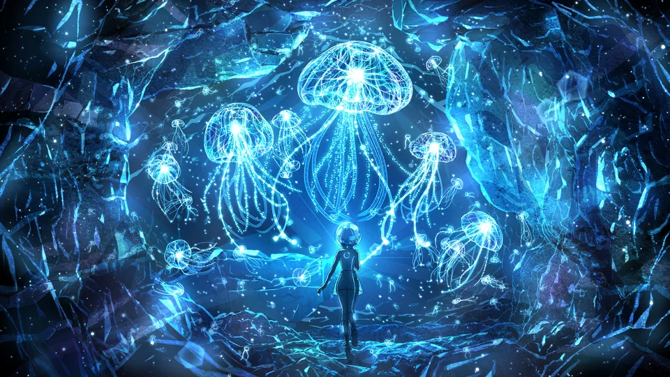 Endlesscat · anime girls · underwater · jellyfish