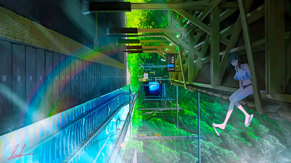 anime girls · nature · sunlight · inverted