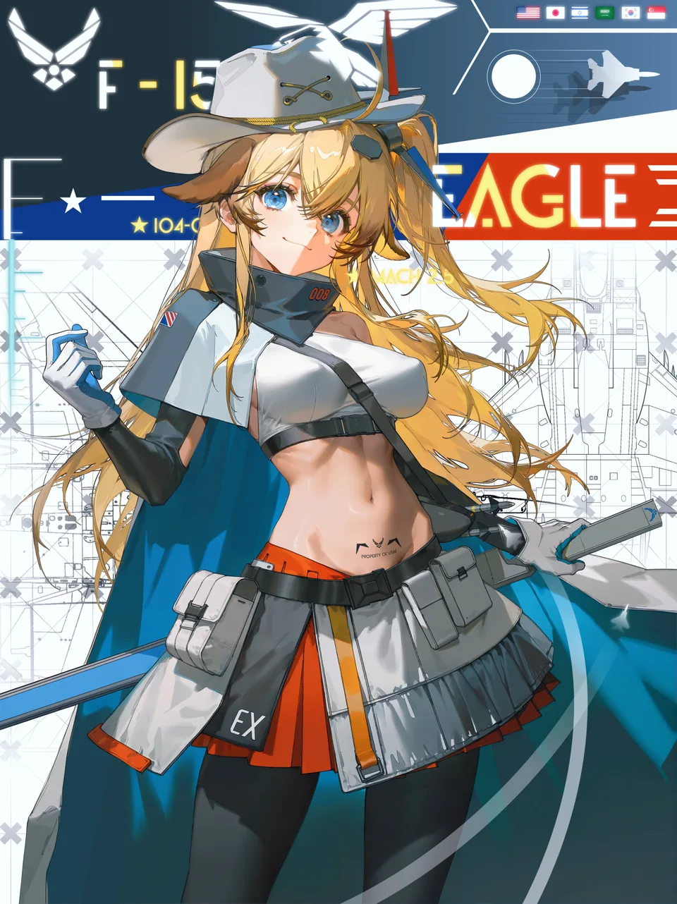US Air Force · F-15 Eagle · long hair · blue eyes