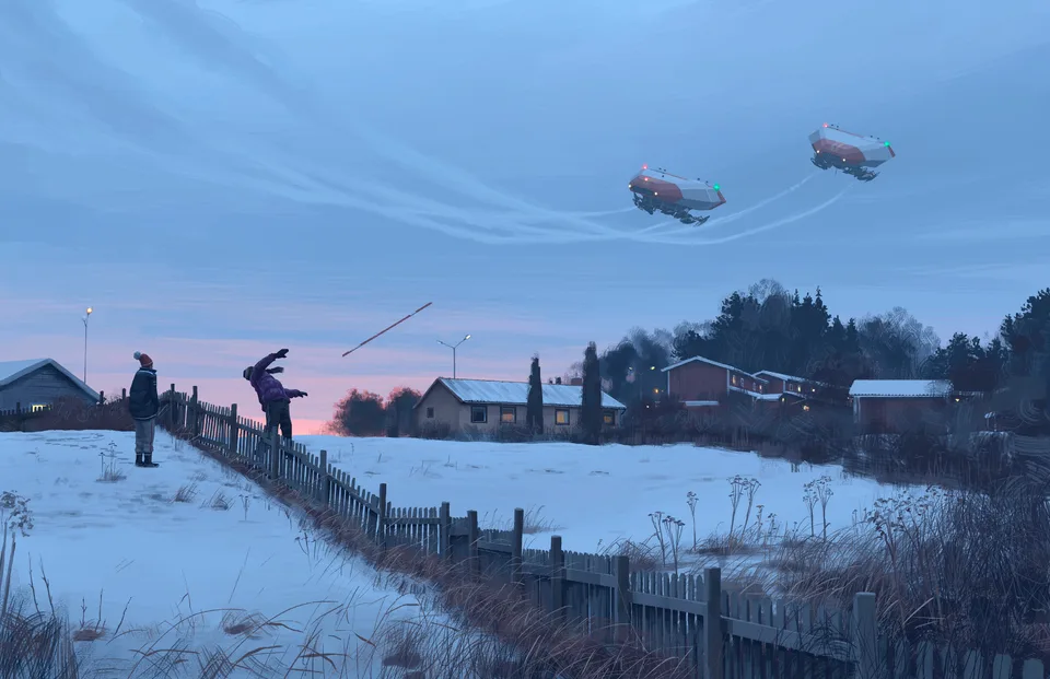 Simon Stålenhag · sky · clouds · plants