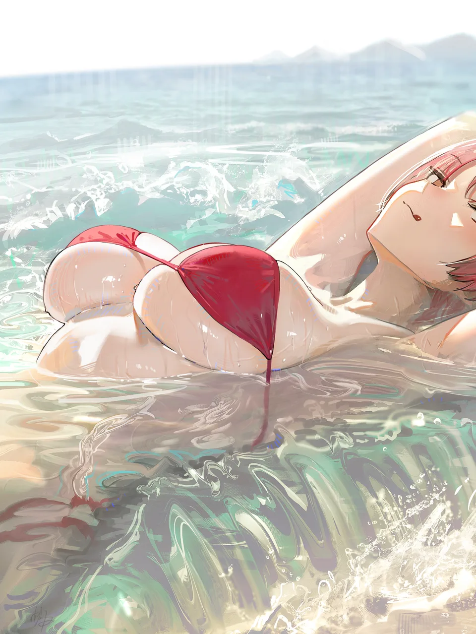 Blue Archive · red bikini · Satsuki (Blue Archive) · wet