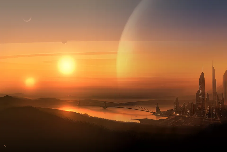 Gary Tonge · futuristic · sunset glow · science fiction