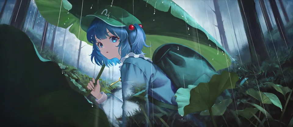 looking at viewer · rain · nature · blue eyes