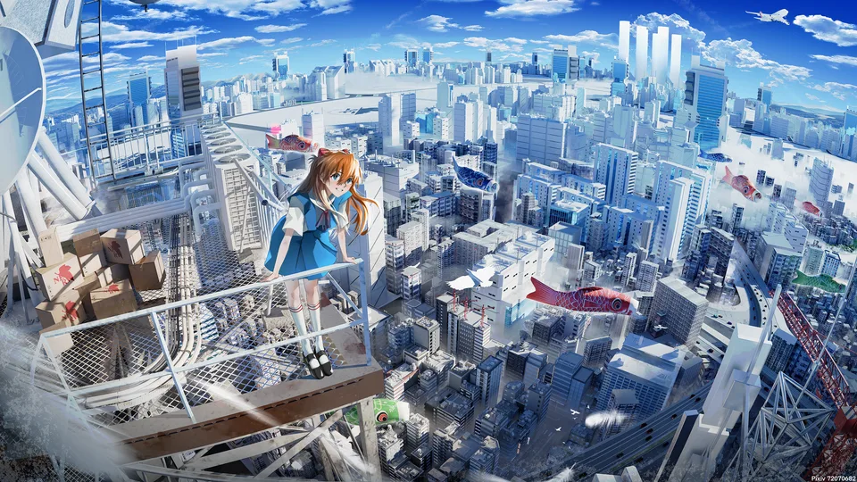 Text682 · Neon Genesis Evangelion · Asuka Langley Soryu · sky