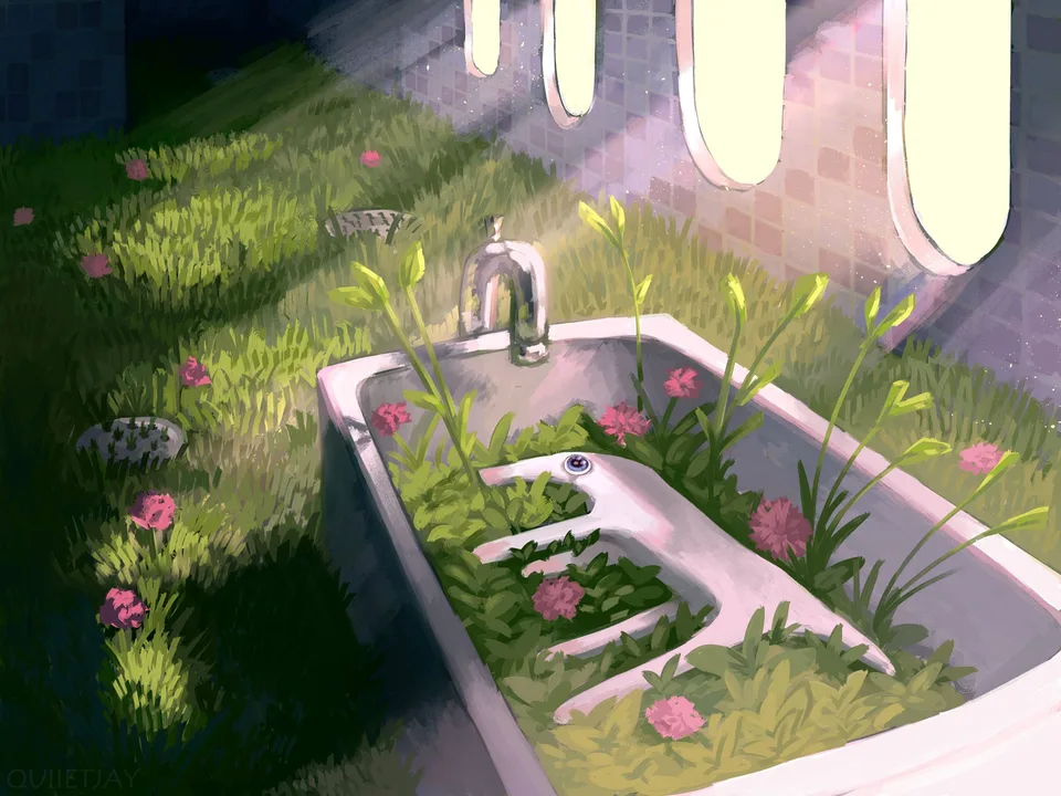 Zooliminology · liminal space · greenery · bathtub