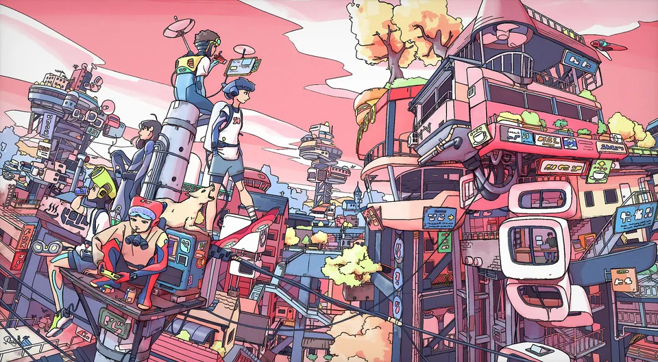 anime girls · anime boys · cityscape · rooftops